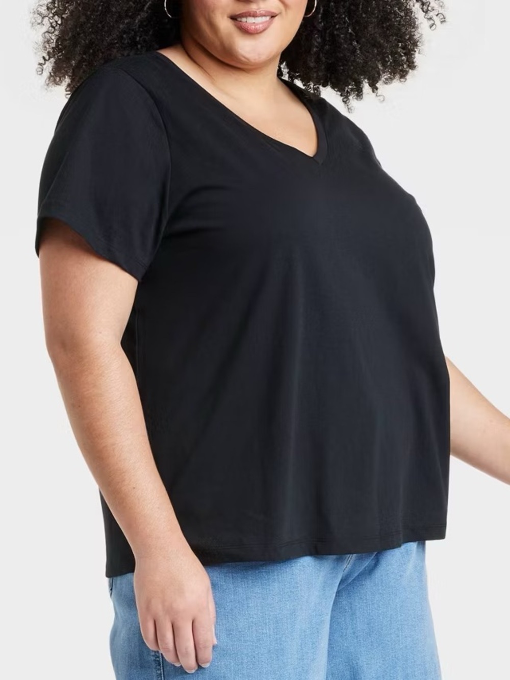 Ava & Viv Black V-Neck Short Sleeve Tee Shirt 2X
